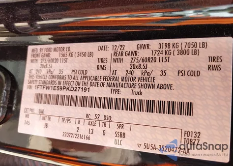 2022 Ford F150 Supercrew from USA, damaged, VIN 1FTFW1E59PKD27191